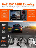 Kingslim D1 Pro 2K Dash Cam Front and Inside with Wi-Fi GPS - 2K/1080P Dual C...