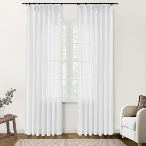 SHINELAND White 120 Inch Tall Curtains for Living Room Linen Pinch Pleated wi...