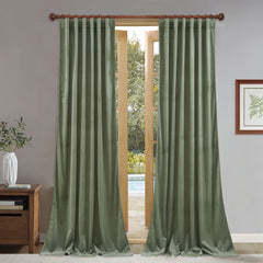 StangH Sage Green Velvet Curtains 90 inches Long, Back Tab Room Darkening Win...