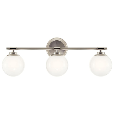 KICHLER Benno 3-Light Vanity, Modern Light with Opal Glass in Polished Nickel...