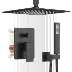 ESNBIA Shower System Black, All Metal Ceiling Shower Faucet Set, 10" Shower H...