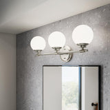 KICHLER Benno 3-Light Vanity, Modern Light with Opal Glass in Polished Nickel...