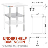 Galvanized Under Shelf for Work Tables - DuraSteel Extra Adjustable Lower She...