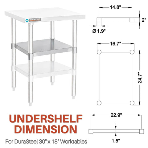 Galvanized Under Shelf for Work Tables - DuraSteel Extra Adjustable Lower She...