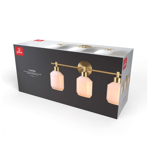 Globe Electric 52055 Cannes 3-Light, Gold Bathroom Vanity Light Fixtures, Mod...