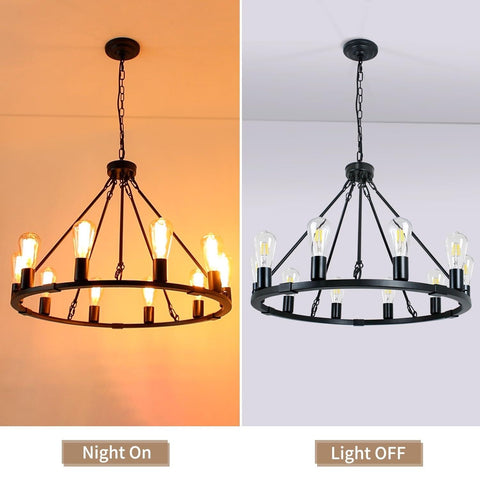 Black Wagon Wheel Chandelier, 10 Lights Farmhouse Ceiling Hanging Chandeliers...