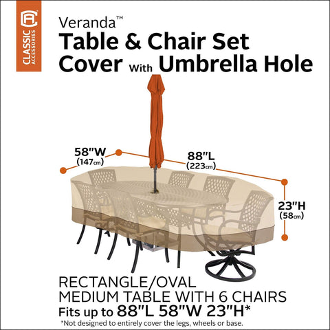 Classic Accessories Veranda Water-Resistant 88 Inch Rectangular/Oval Patio Ta...
