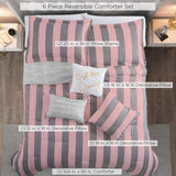 Juicy Couture Cabana Stripe Reversible Bedding Set - King Size - Pink and Gre...