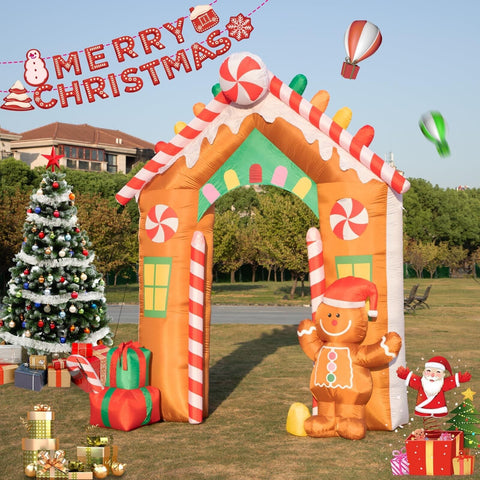 Hioasis 10 FT Christmas Inflatable Decorations - Archway with Gingerbread Man...