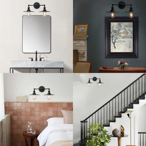 Phansthy 2 Lights Sconce with Switch Matte Black Vanity Light with Dual 7.87 ...