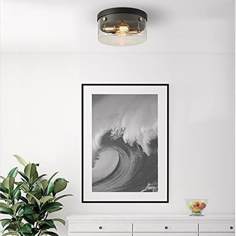 Globe Electric 60870 2-Light Flush Mount Ceiling Light, Matte Black, Brass