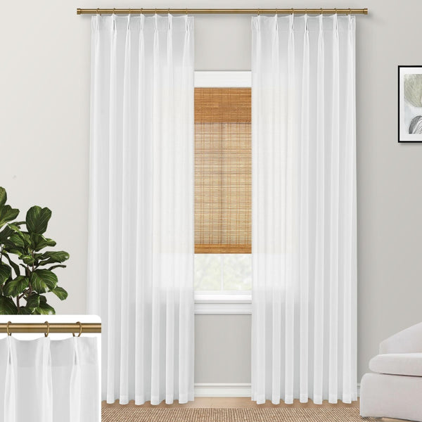 SHINELAND White 120 Inch Tall Curtains for Living Room Linen Pinch Pleated wi...