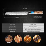 SENKEN Damascus Steel Bread Knife - Tsunami Collection - 67-Layer Japanese VG...