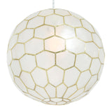 Creative Co-Op Gold Honeycomb Globe Pendant Light, Capiz White Seashells with...