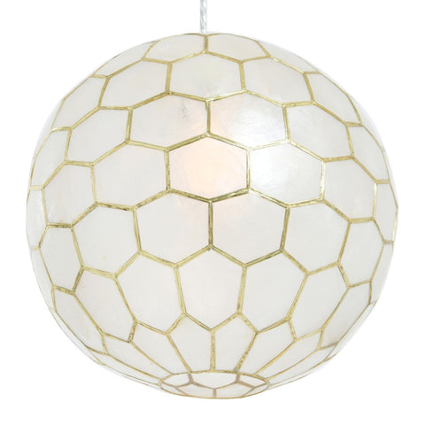 Creative Co-Op Gold Honeycomb Globe Pendant Light, Capiz White Seashells with...