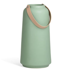 Torre & Tagus Lido Sage Green Cylinder Vase with Handle in Faux Leather - 11"...