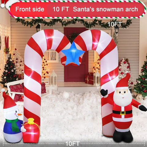 10ft Candy Cane Arched Outdoor Inflatable with LED Lights for Christmas Holid...