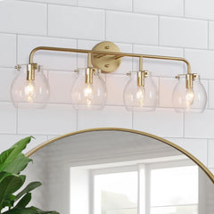 KSANA Gold Bathroom Vanity Light Fixtures 4-Light Wall Sconce Seeded Glass Wa...