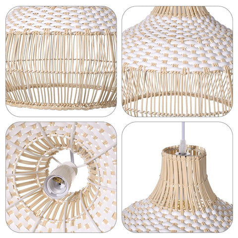Arturesthome 1 Light White Handwoven Rattan Boho Pendant Light, Wicker Hangin...