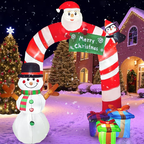 OurWarm 8FT Christmas Inflatables Candy Cane Archway, Santa Penguin and Snowm...