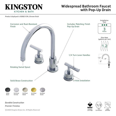 Kingston Brass KS8921CML Manhattan Widespread Bathroom Faucet, Polished Chrome