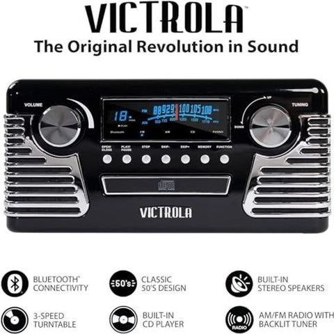 Victrola 50's Retro Bluetooth Record Player & Multimedia Center 1SFA, Red