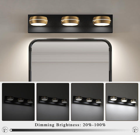 Brass LED Bathroom Lights Fixtures Over Mirror Modern 3 Light Black Bathroom ...