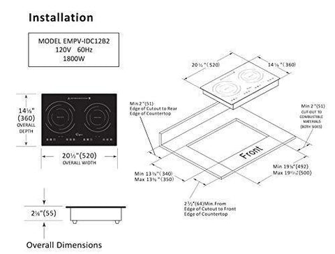 Empava IDC12B2 Horizontal Electric Stove Induction Cooktop 12 Inch, Black