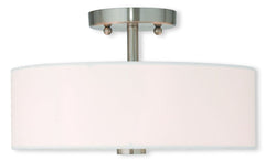 Livex Lighting 51053-91 Brushed Nickel Flush Mount with Off-White Fabric Hard...