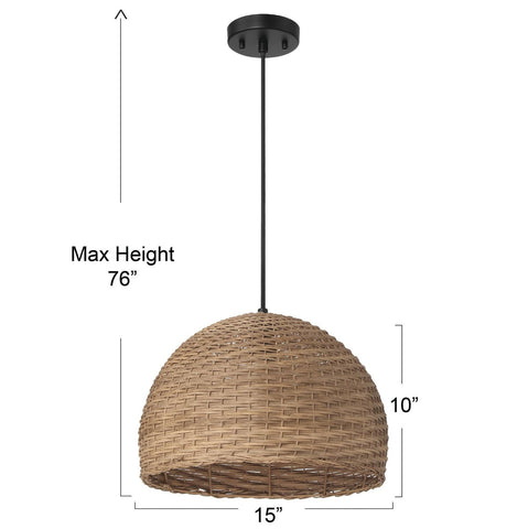Calypso - Metal and Handwoven Wicker Dome Ceiling Light, Stained Natural