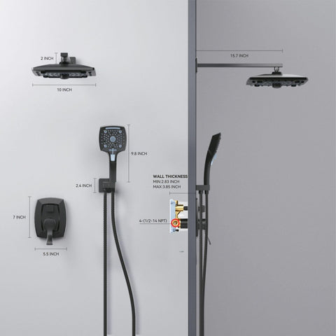 ELLO&ALLO Matte Black Bathroom Shower Faucet Set with Valve, Rainfall Shower ...