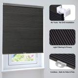 LazBlinds Cordless Cellular Shades, No Tools No Drill Blackout Honeycomb Shad...