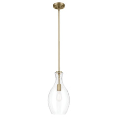 KICHLER Everly 17.75" 1-Light Bell Pendant with Clear Seeded Glass in Brushed...