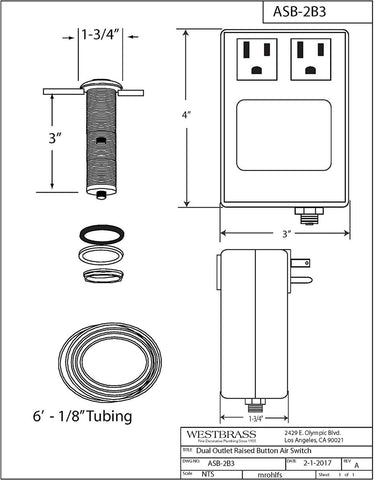 Westbrass ASB-2B3-26 Disposal Air Switch and Dual Outlet Control Box, , Polis...