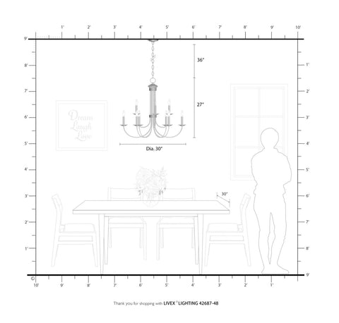 Livex Lighting 42687-91 9 Light Brushed Nickel Chandelier 30"L x 30"W x 27"H