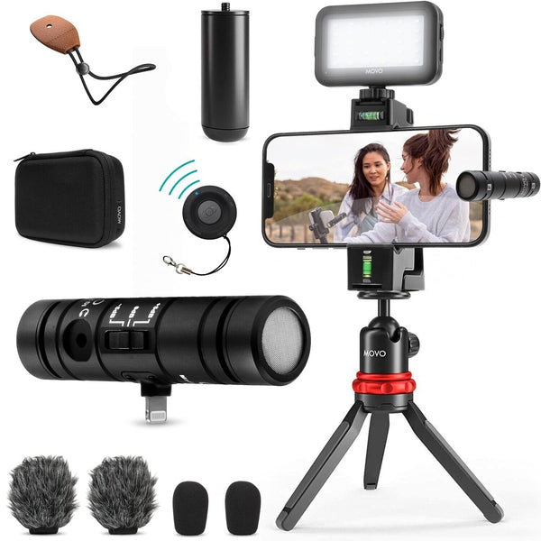 Movo iVlog-Interview iPhone Vlogging Kit with DoubleMic, Phone Mount, Tableto...