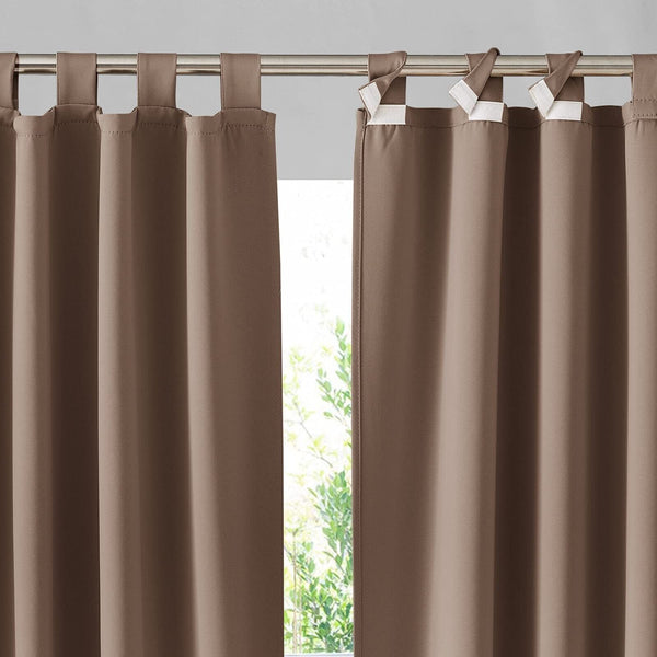 RYB HOME Outdoor Curtains for Patio Waterproof - 2 Panels Sticky Taps Top Bla...