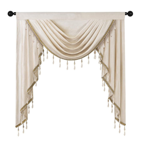 ELKCA Luxury Cream Velvet Curtain Valances for Living Room with Beads(39inch,...