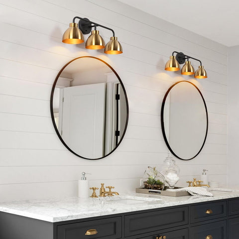 Black Gold Bathroom Light Fixtures, Modern 3-Light Vanity Light Over Mirror, ...