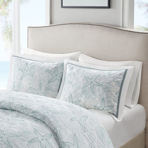 Harbor House 100% Cotton Duvet Cover, Embroidered Coastal Seashells, Starfish...