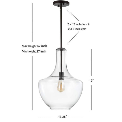 JONATHAN Y JYL6401B Watts 13.25" Glass/Metal LED Pendant Farmhouse Contempora...