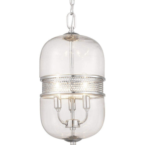 Cayce Collection 3-Light Clear Glass Global Pendant Light Polished Chrome