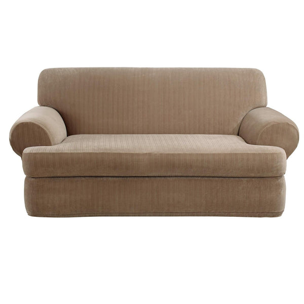 SureFit Stretch Pinstripe 2-Piece - Loveseat Slipcover - Taupe Two Piece