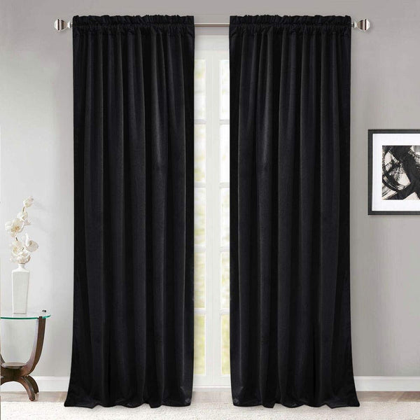 StangH Wide Velvet Curtains for Sliding Door 90 inches Long Blackout Black Th...