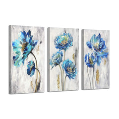 ARTISTIC PATH Large Abstract Floral Canvas Wall Art Rusric Teal Splash Lotus ...