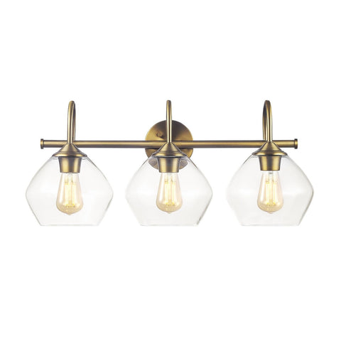 Globe Electric 63000103 26" 3-Light Vanity Fixture, Brass Finish, Clear Glass...