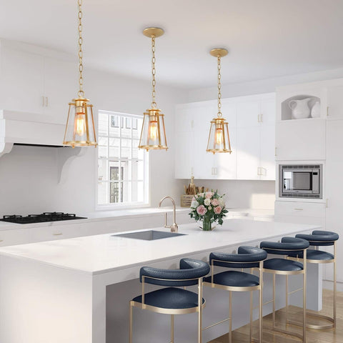 KSANA Gold Pendant Lighting for Kitchen Island, Hanging Brass Light Fixtures ...