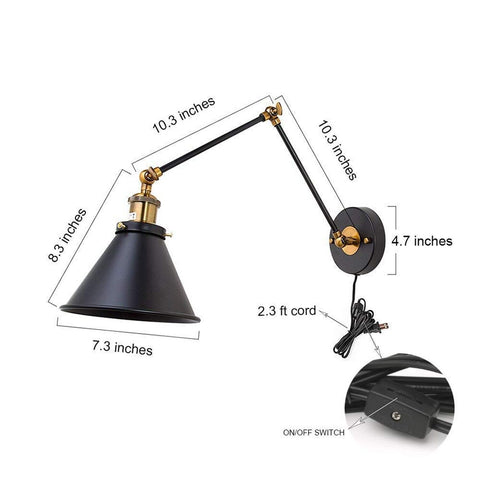 LNC Black Wall Sconces, Swing Arm Wall Lamp with Antique Brass Finish, Adjust...