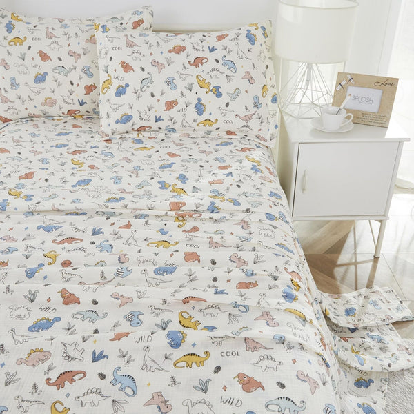 Brandream Cotton Gauze Bed Sheet Set Queen Size Boys Bedding Dinosaur Print S...