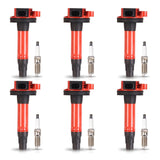 ENA Set of 6 Red Ignition Coil Pack and Platinum Spark Plug Compatible with F...